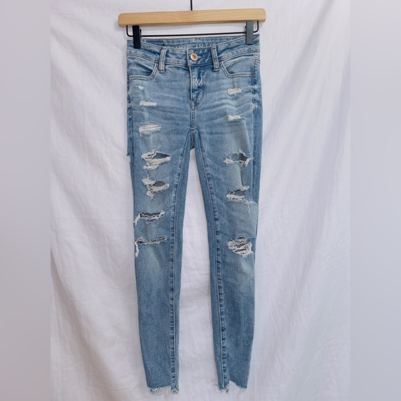 American Eagle The Dream Jean Mid Rise Distressed Frayed Hem Jegging Jeans - Picture 1 of 7